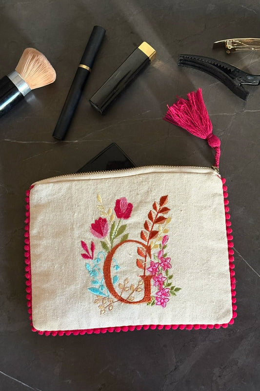 Neceser Con Inicial G Y Flores Bordadas