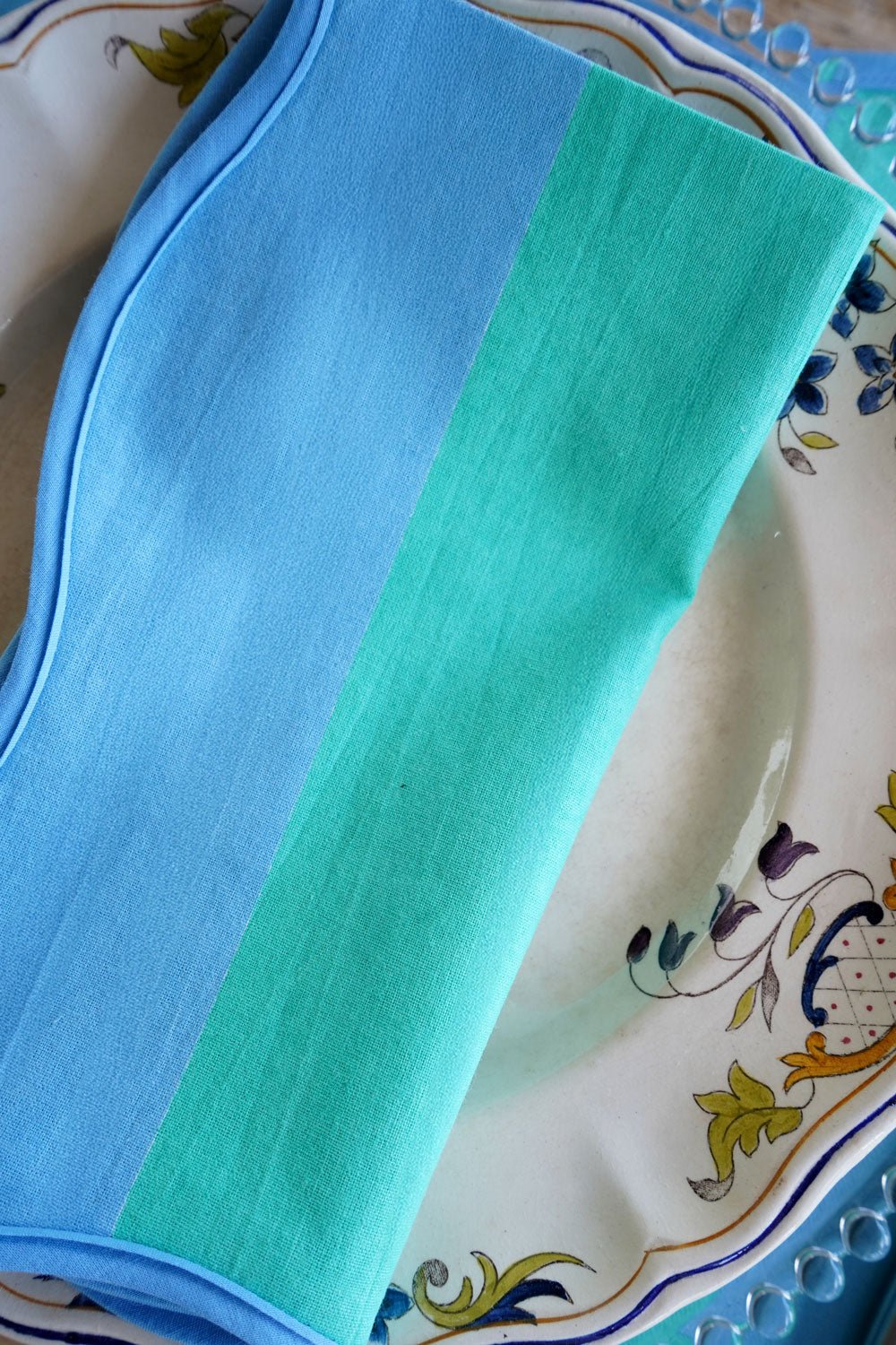 Detalle Servilleta Rayas Azules Y Verdes Cristina Oria