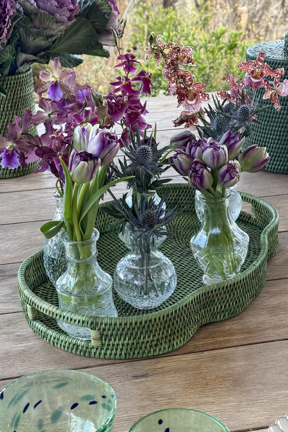 Bandeja Ovalada De Ratán Con Asas Verde Cristina Oria