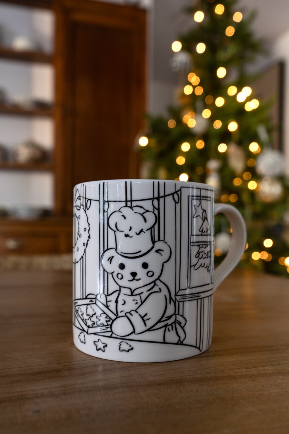 Detalle Sin Pintar Mug Coloreable Con Diseño De Osos Especial Navidad Cristina Oria