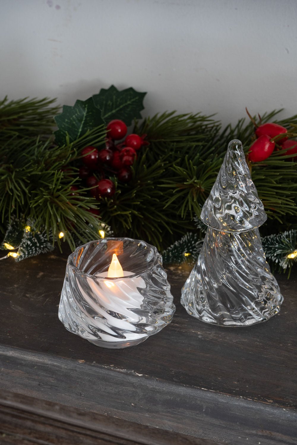 Detalle Piezas Portavelas Desmontable De Cristal Con Diseño De Árbol Transparente Pequeño Cristina Oria