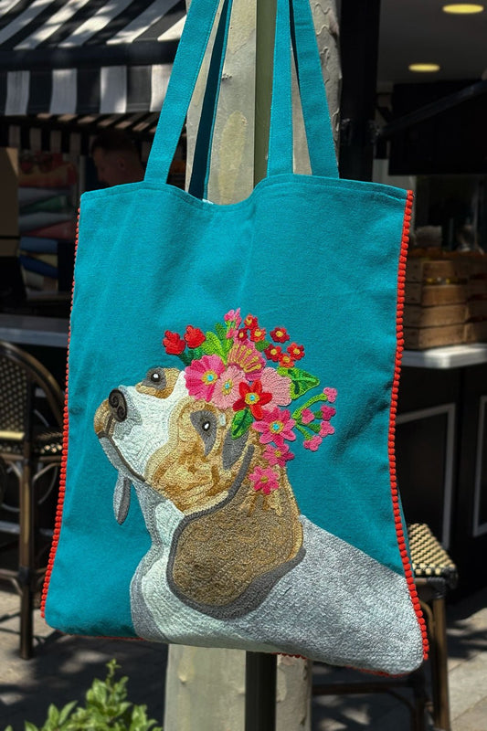 Bolsa Bordada A Mano Con Diseño De Perro Azul Cristina Oria