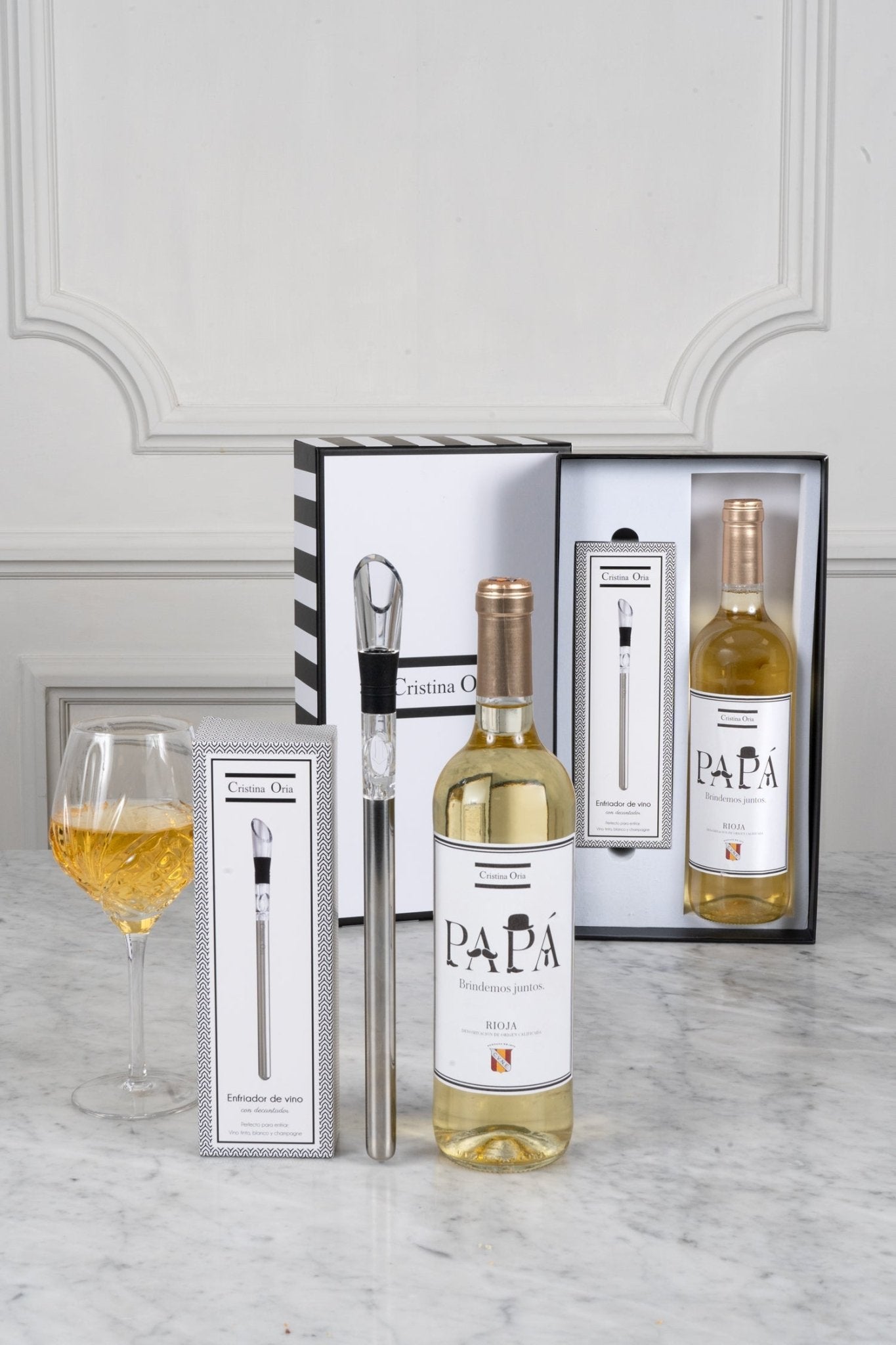 Caja Vino Blanco & Enfriador Especial Día Del Padre Cristina Oria