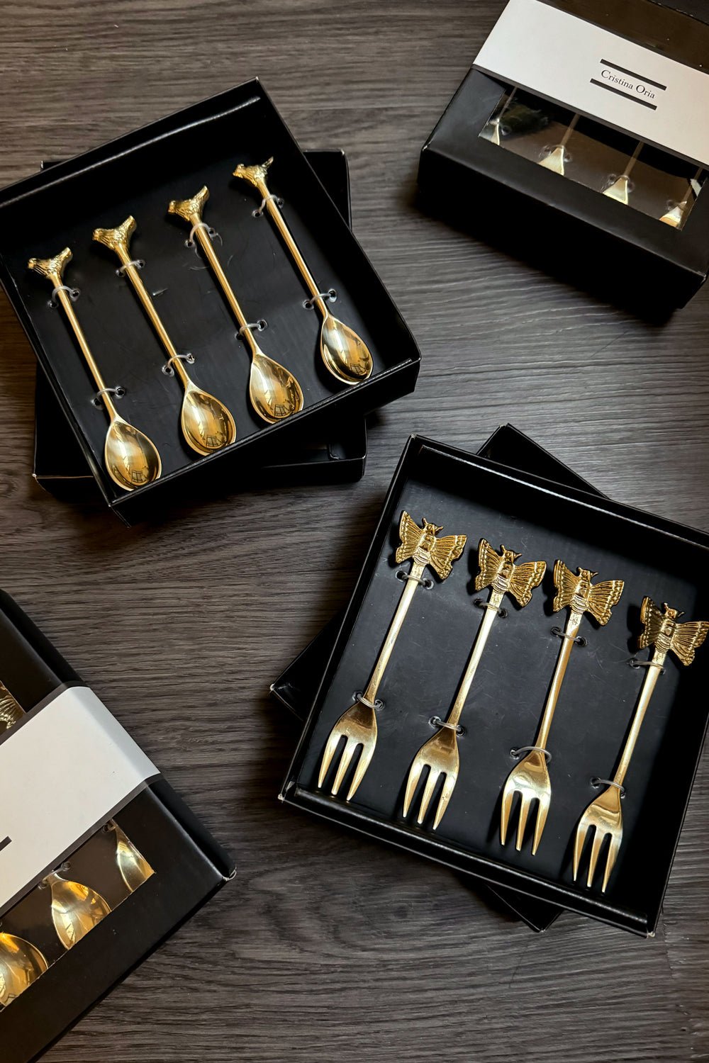 Set De 4 Cucharitas De Bronce Con Diseño De Mariposa