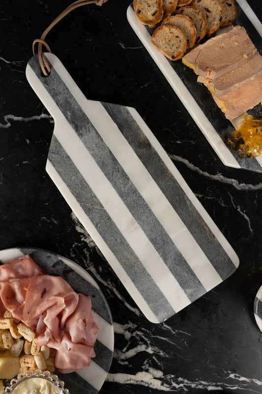 Tabla Rectangular De Mármol Blanca Y Gris Oscura