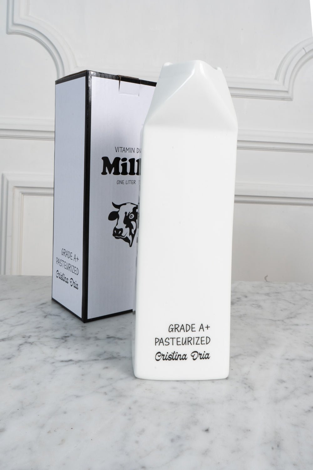 Lechera con Diseño de Brick de Cerámica Blanca Grande CO
