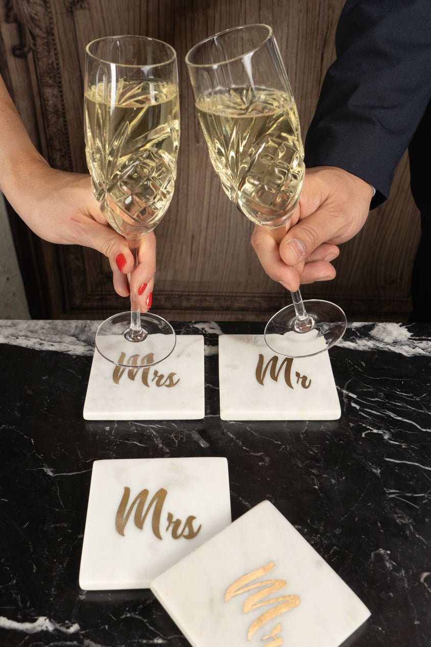 Lot 2 sous-verres en marbre Mr & Mrs