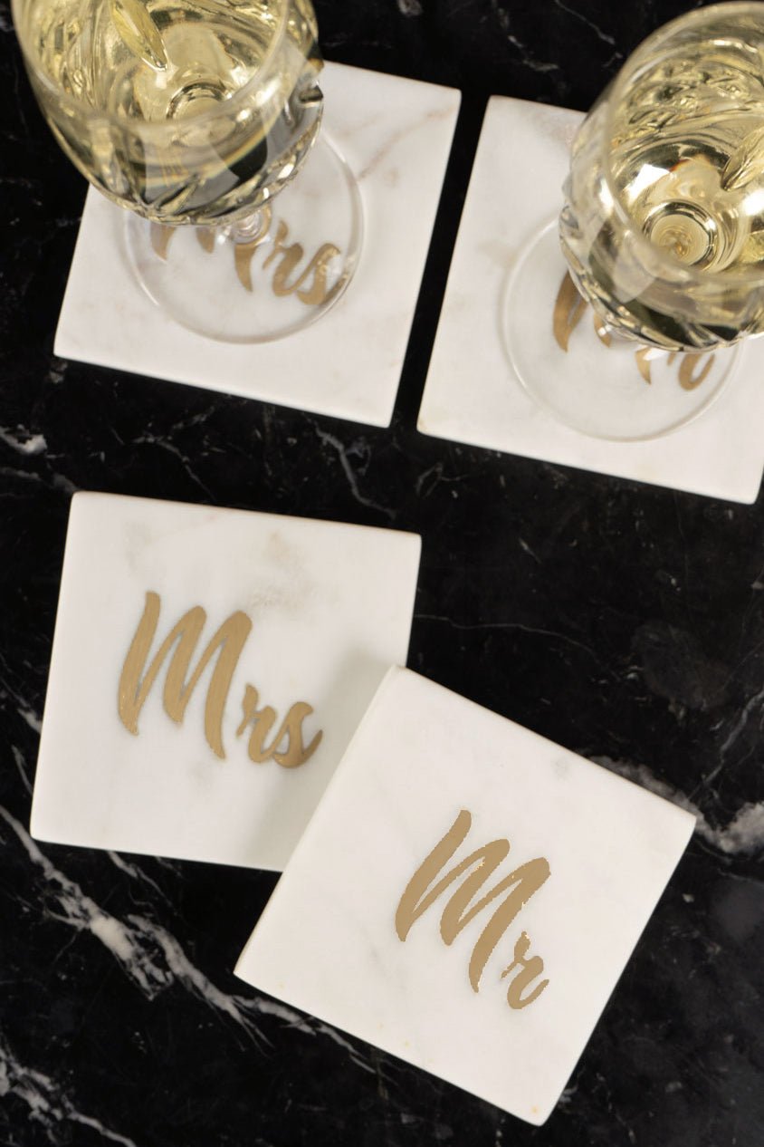 Lot 2 sous-verres en marbre Mr & Mrs