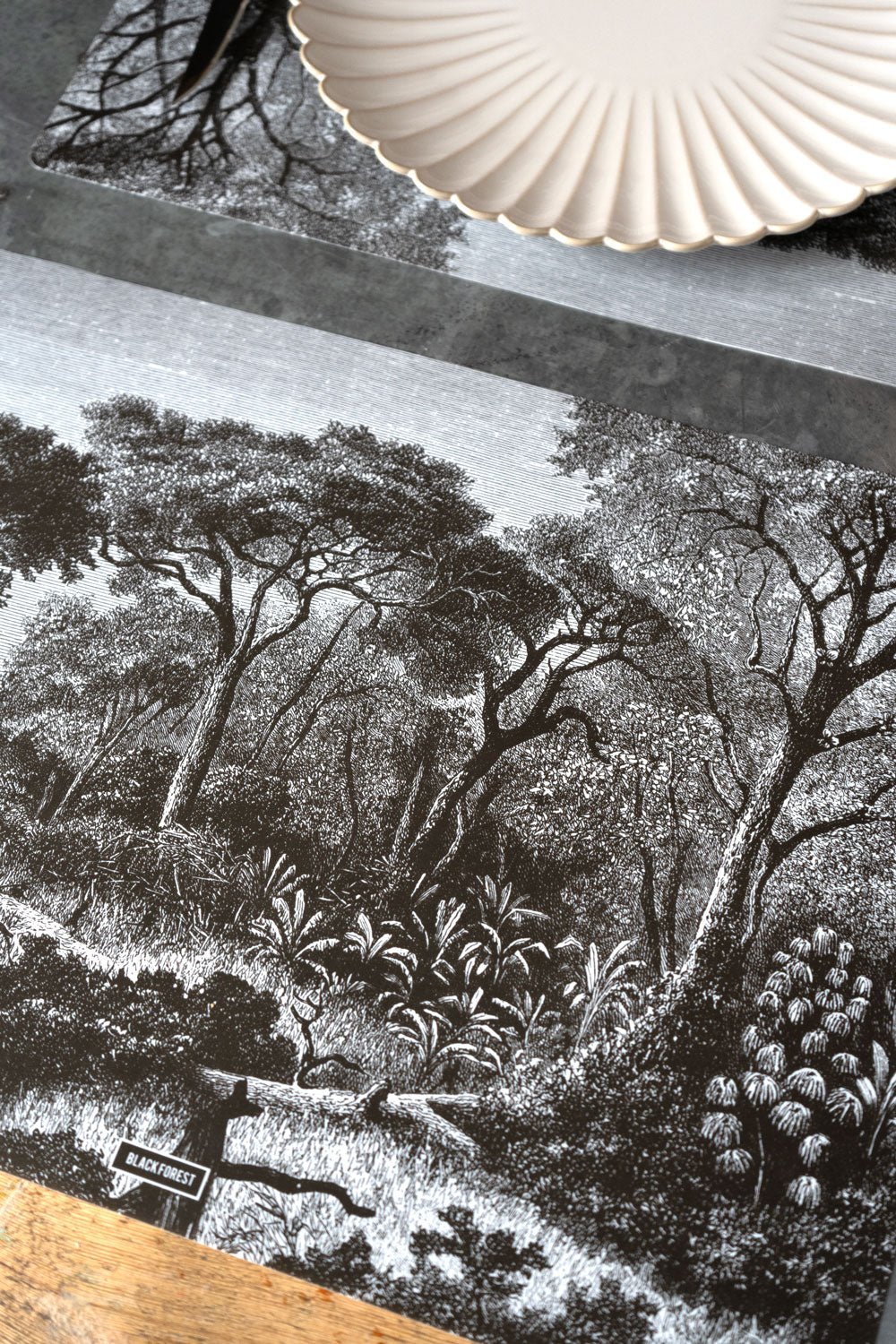 Detalle Individual Rectangular Diseño Paisaje Blanco Y Negro Cristina Oria