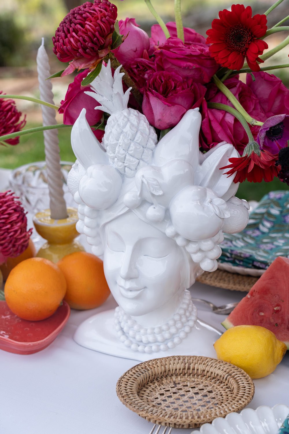 Jarrón Busto Lady Tutti Fruti Blanco De Porcelana Cristina Oria