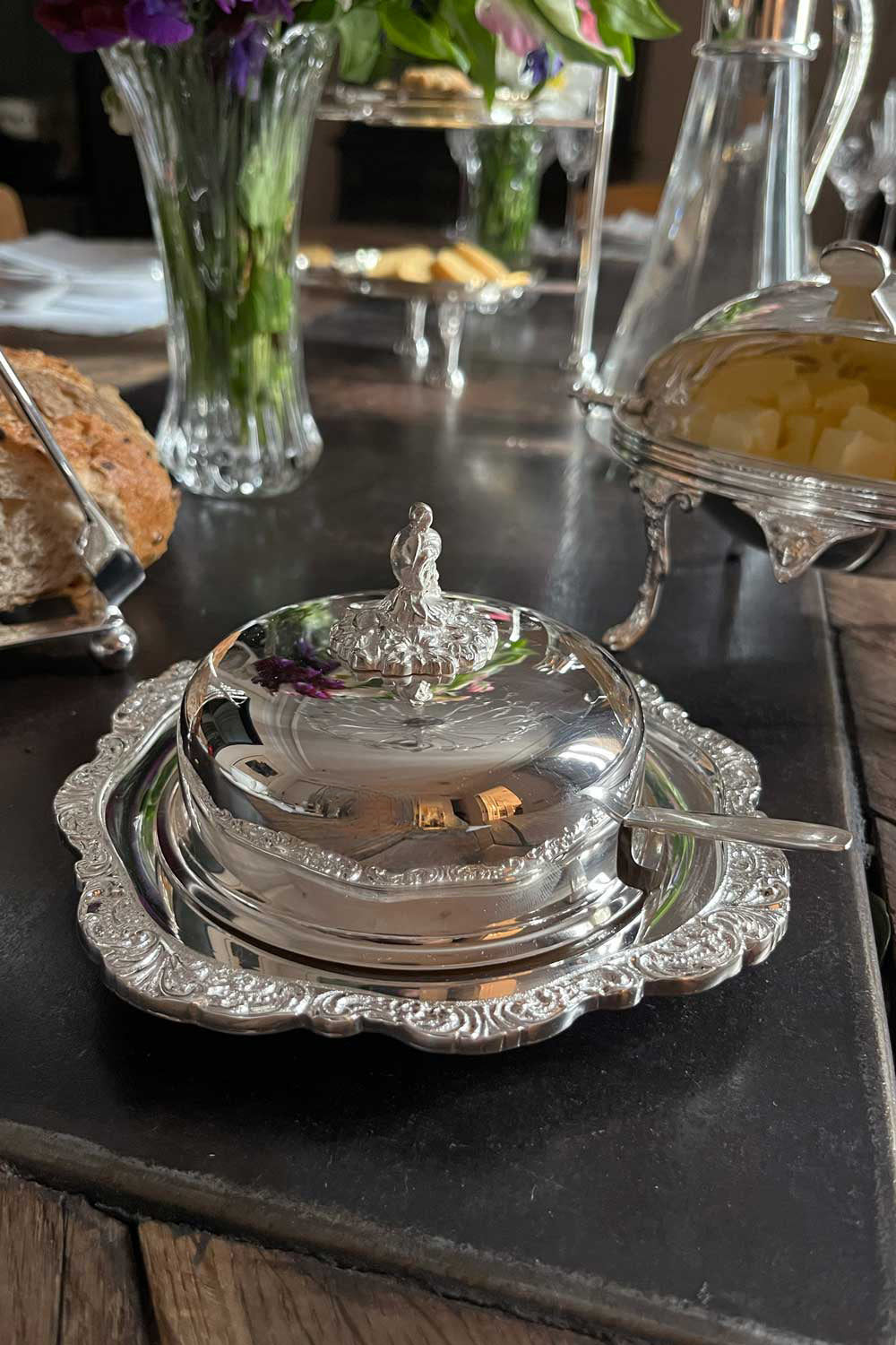 Recipiente de prata e cristal CO especial para compotas e molhos