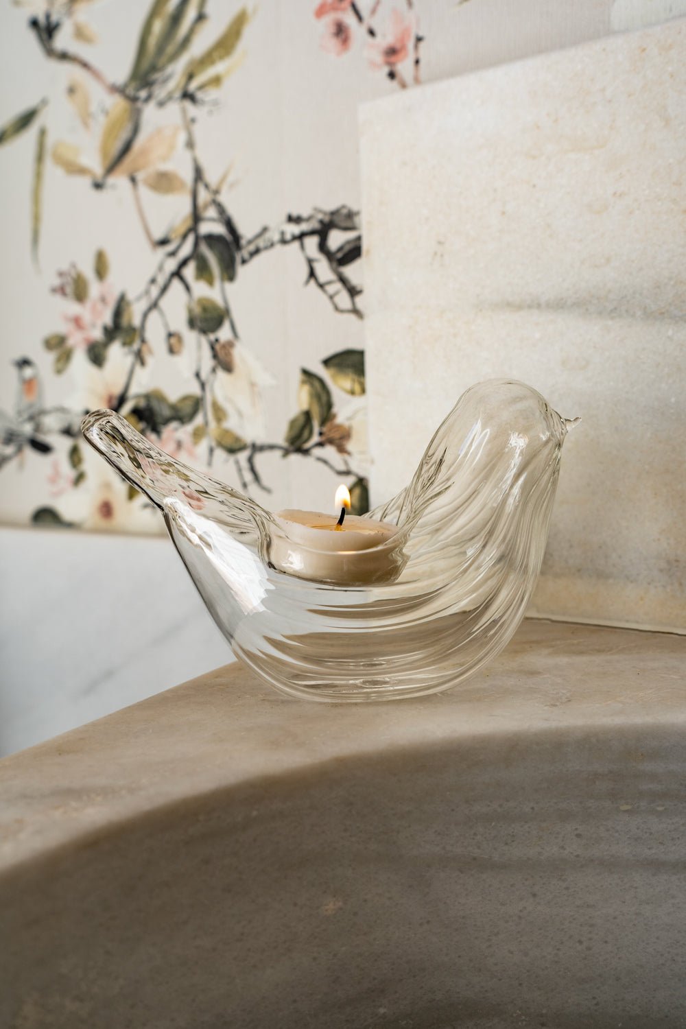 Detalle Portavelas De Cristal Con Diseño De Pájaro Cristina Oria