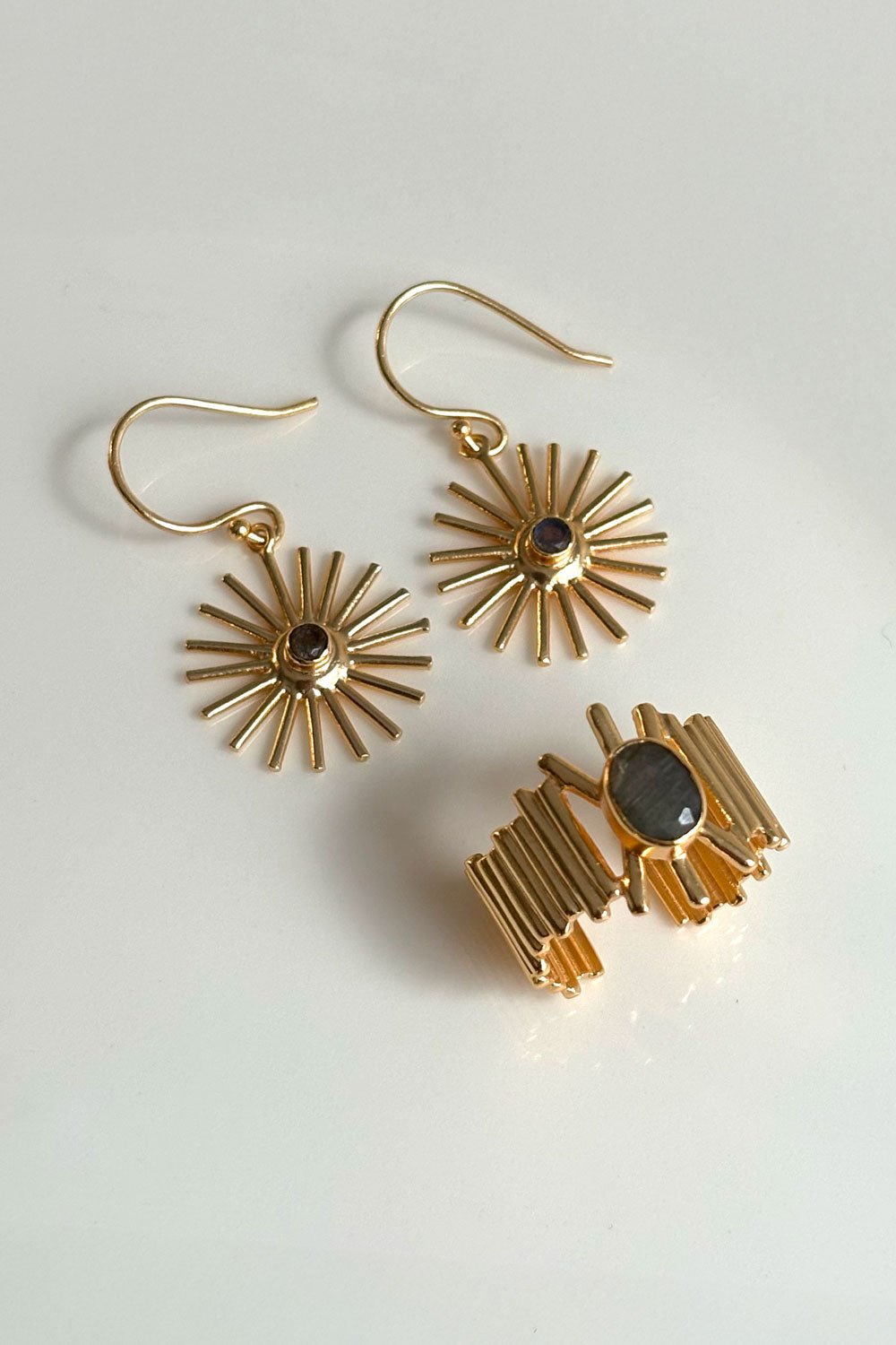 Combinación Anillo & Pendientes Labradoritas Grisáceas Cristina Oria