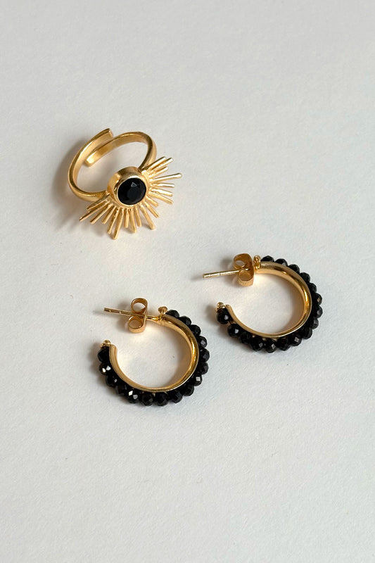 Combinación Anillo & Pendientes Onyx Negras Cristina Oria