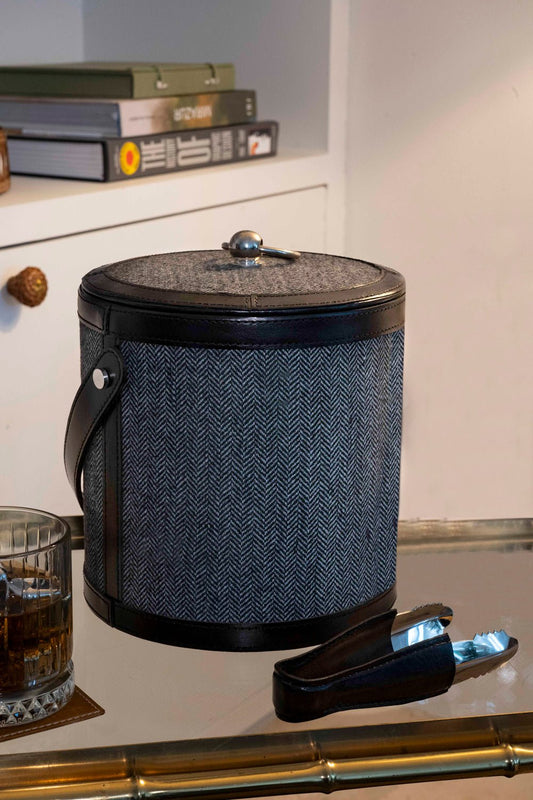 Secchiello per il ghiaccio in pelle e tessuto grigio scuro