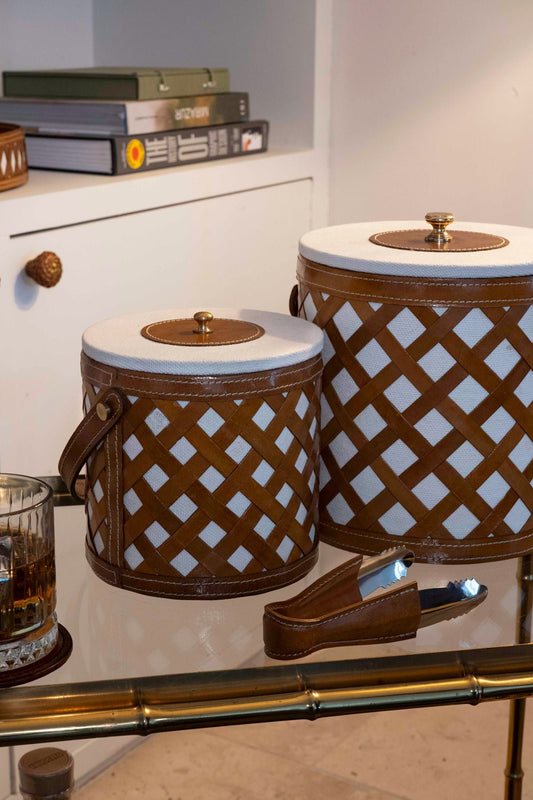 Cubitera Con Diseño Entramado De Cuero Y Tela Pequeña