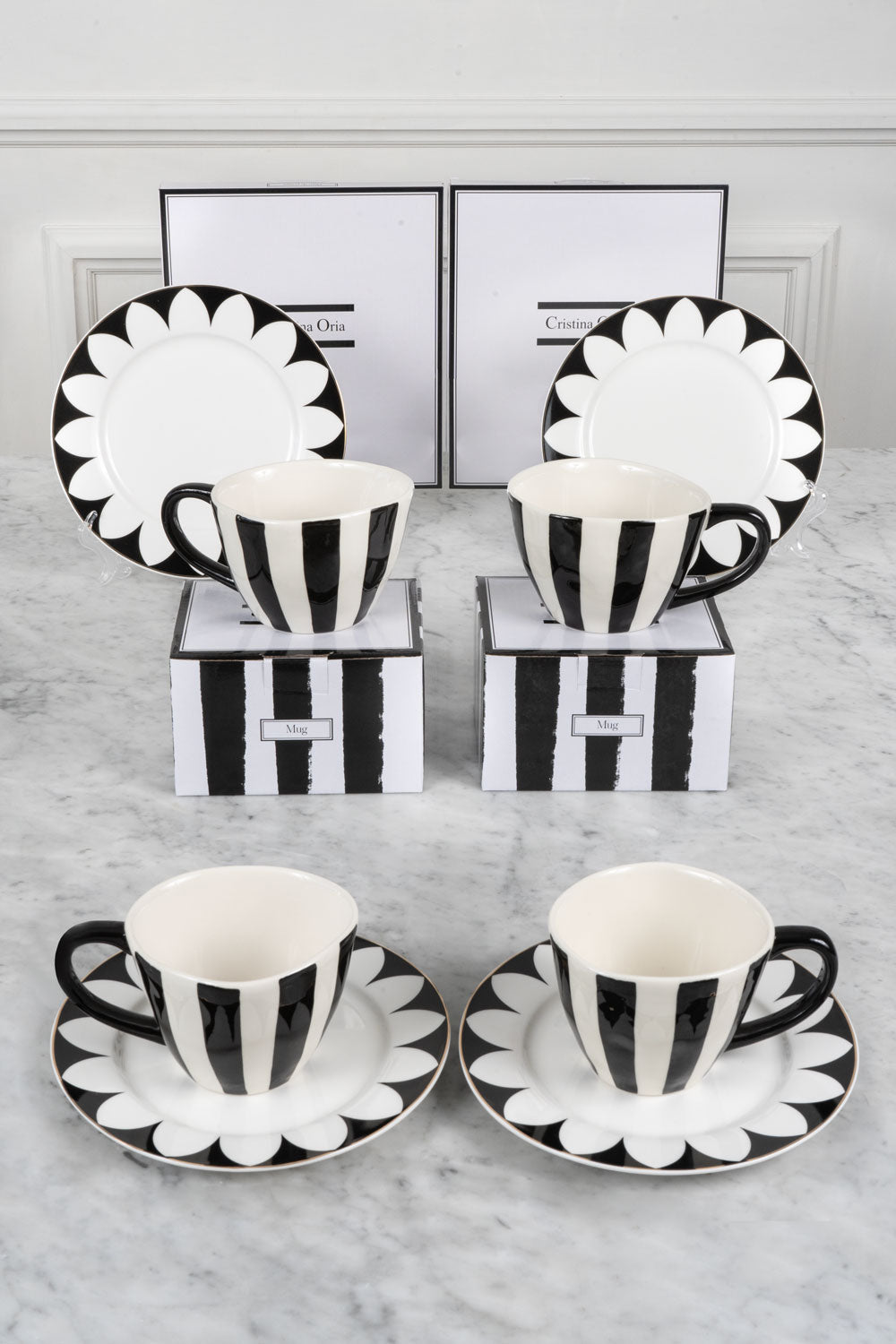 Mug Artesana Rayas & Plato De Postre Ondas Para Dos Personas