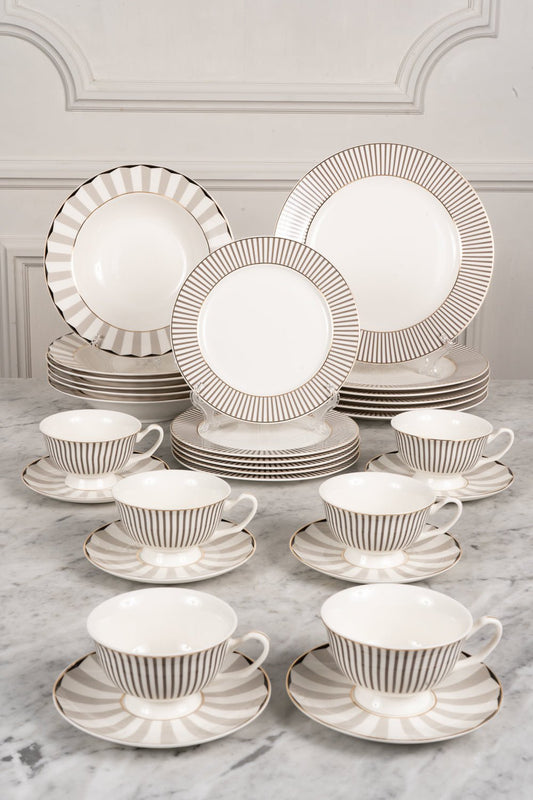 Vajilla Blanca Y Gris Con Tazas 6 Personas