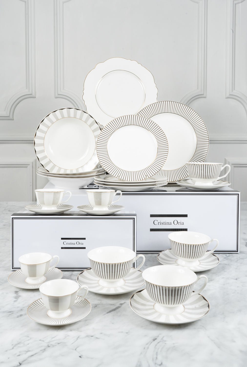 Vajilla Blanca Y Gris Completa 4 Personas Cristina Oria