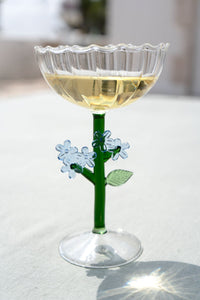 Copa Champagne De Vidrio Soplado Diseño Botánico Flor Azul - Cristina Oria