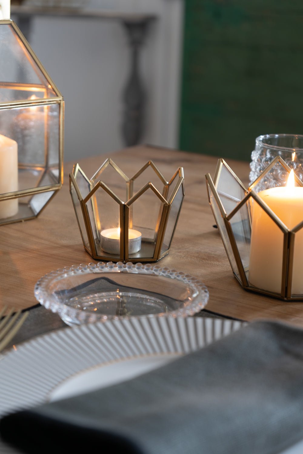 Portavelas De Cristal Dorado Con Diseño Corona Pequeño Cristina Oria