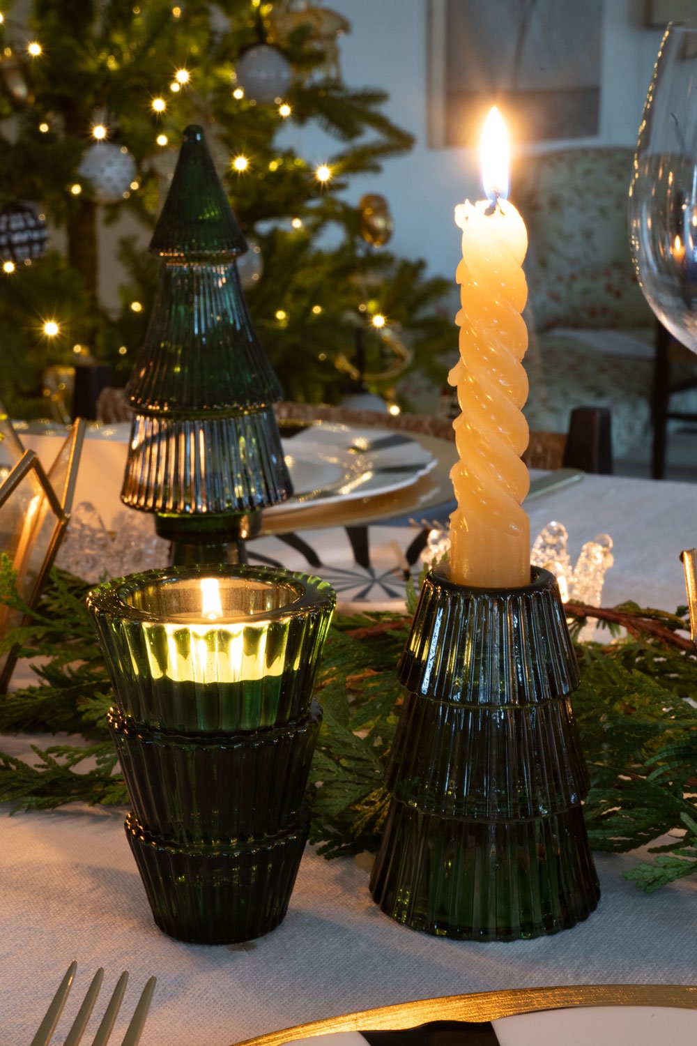 Portavelas De Cristal Con Diseño De Árbol Verde - Cristina Oria