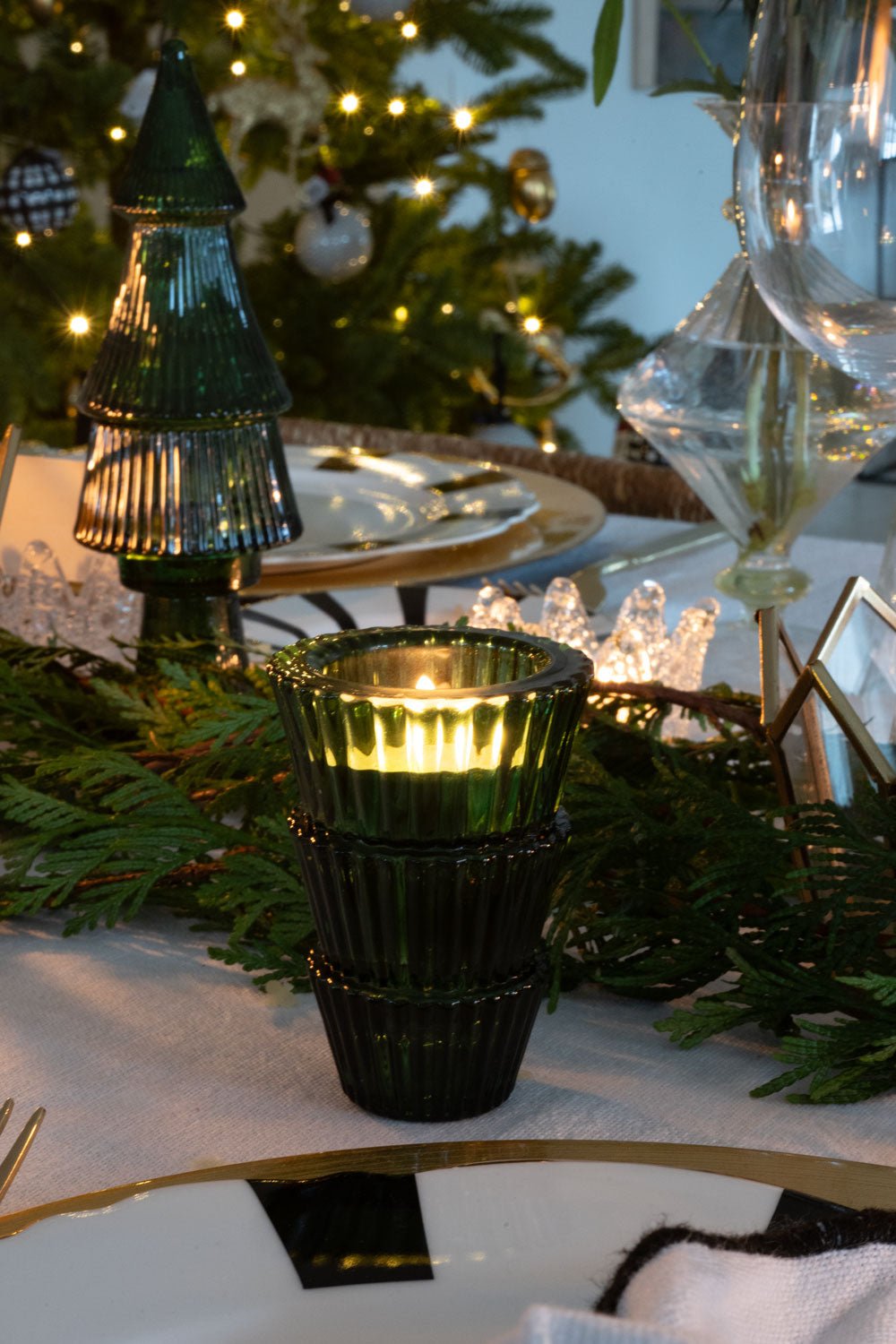 Portavelas De Cristal Con Diseño De Árbol Verde - Cristina Oria