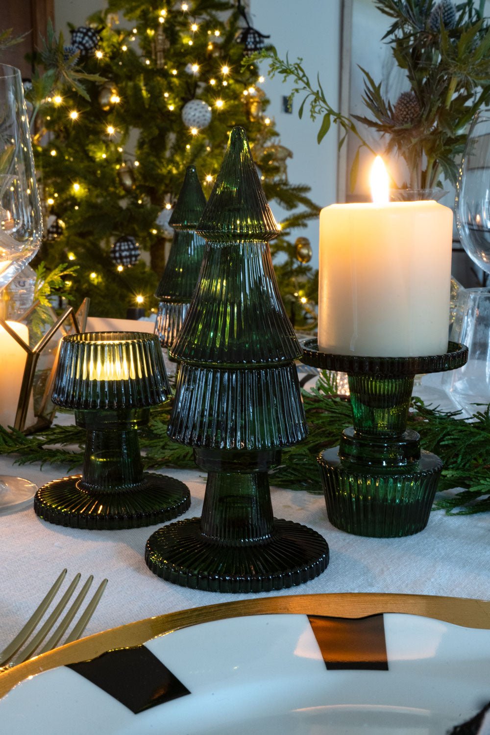 Portavelas De Cristal Con Tapa Con Diseño De Árbol Verde - Cristina Oria