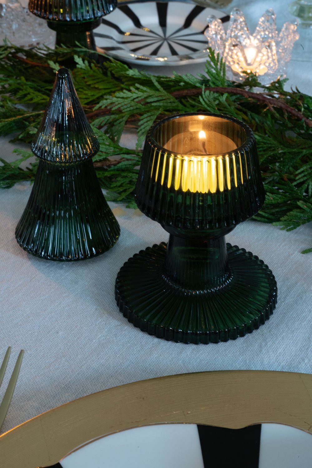 Portavelas De Cristal Con Tapa Con Diseño De Árbol Verde - Cristina Oria