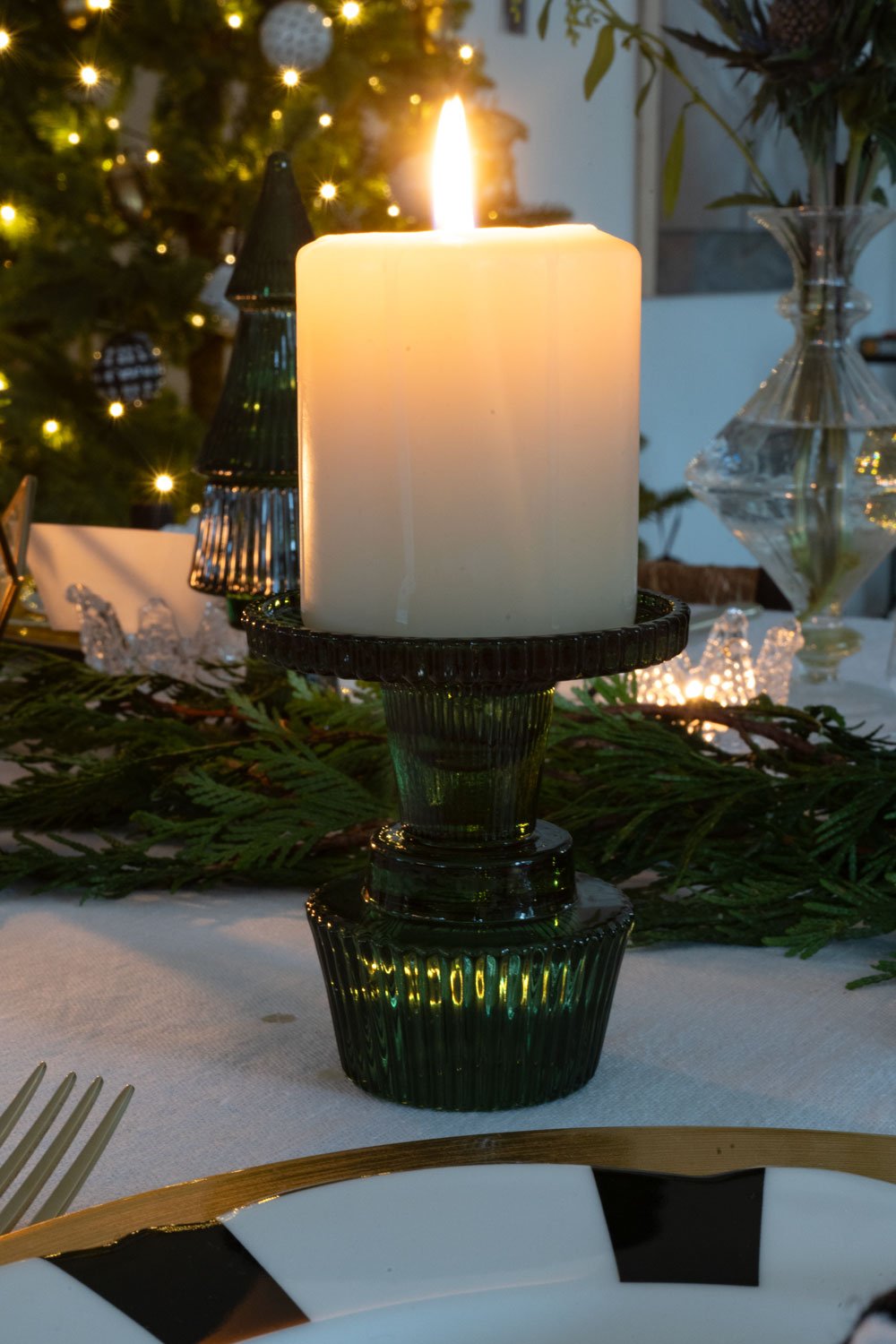 Portavelas De Cristal Con Tapa Con Diseño De Árbol Verde - Cristina Oria