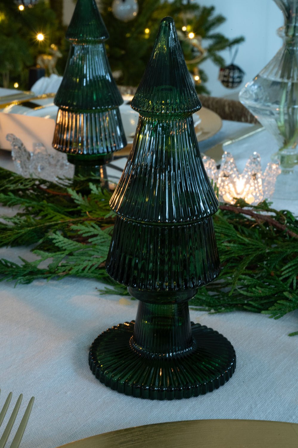 Portavelas De Cristal Con Tapa Con Diseño De Árbol Verde - Cristina Oria