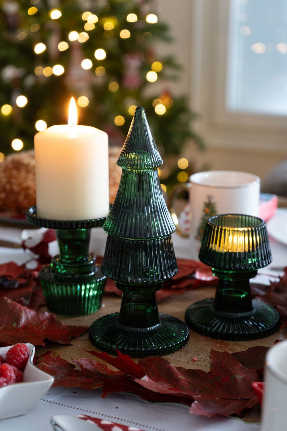 Portavelas De Cristal Con Tapa Con Diseño De Árbol Verde - Cristina Oria