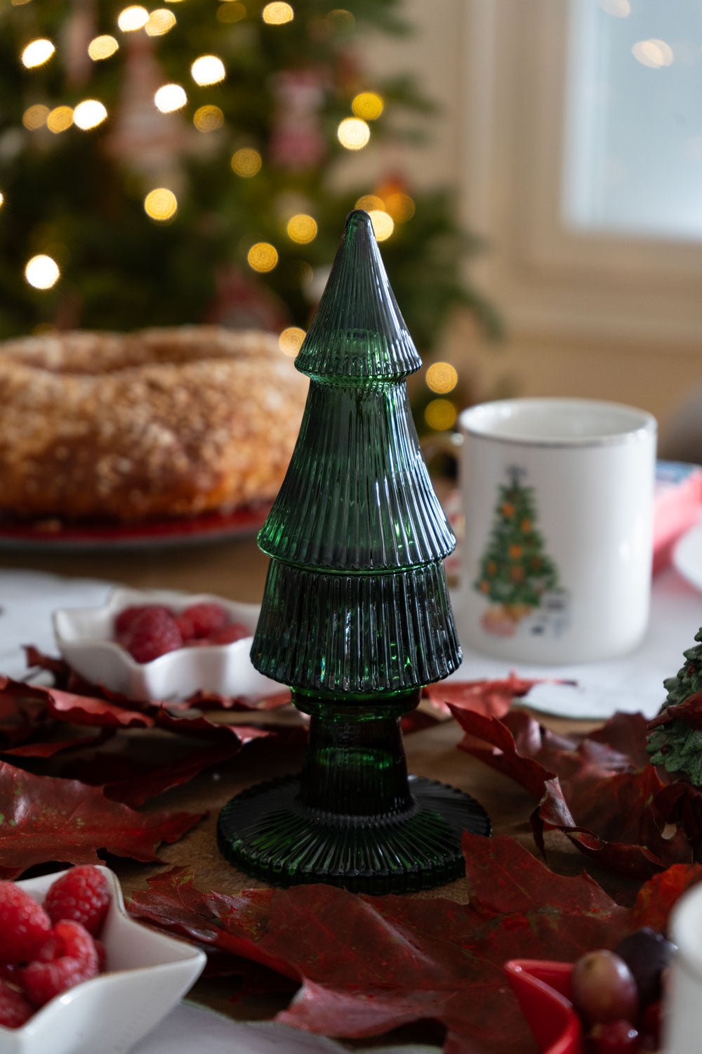 Portavelas De Cristal Con Tapa Con Diseño De Árbol Verde - Cristina Oria