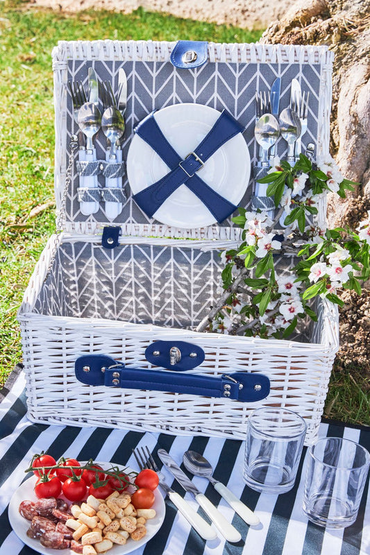 Cesta De Picnic Interior Gris Con Rayas Blancas 4 Personas - Cristina Oria