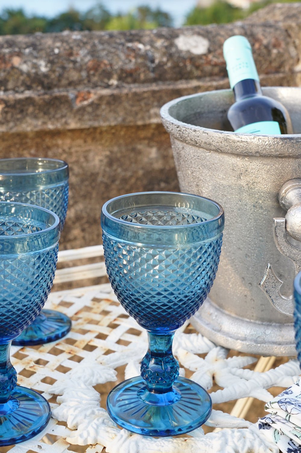 Set 6 Copas Cristal Vino Azul Oscuro Picos - Cristina Oria