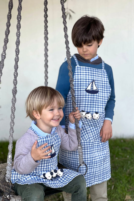 Delantales De Niños Con Diseño De Ositos & Cuadros Azules - Cristina Oria