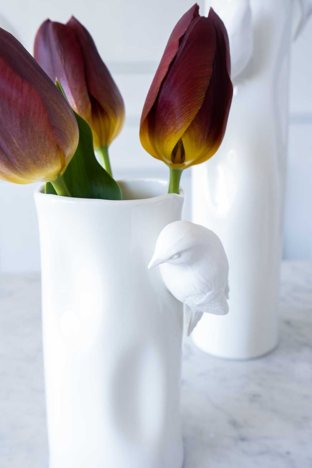 Florero Porcelana Blanco Con Pájaros Pequeño - Cristina Oria