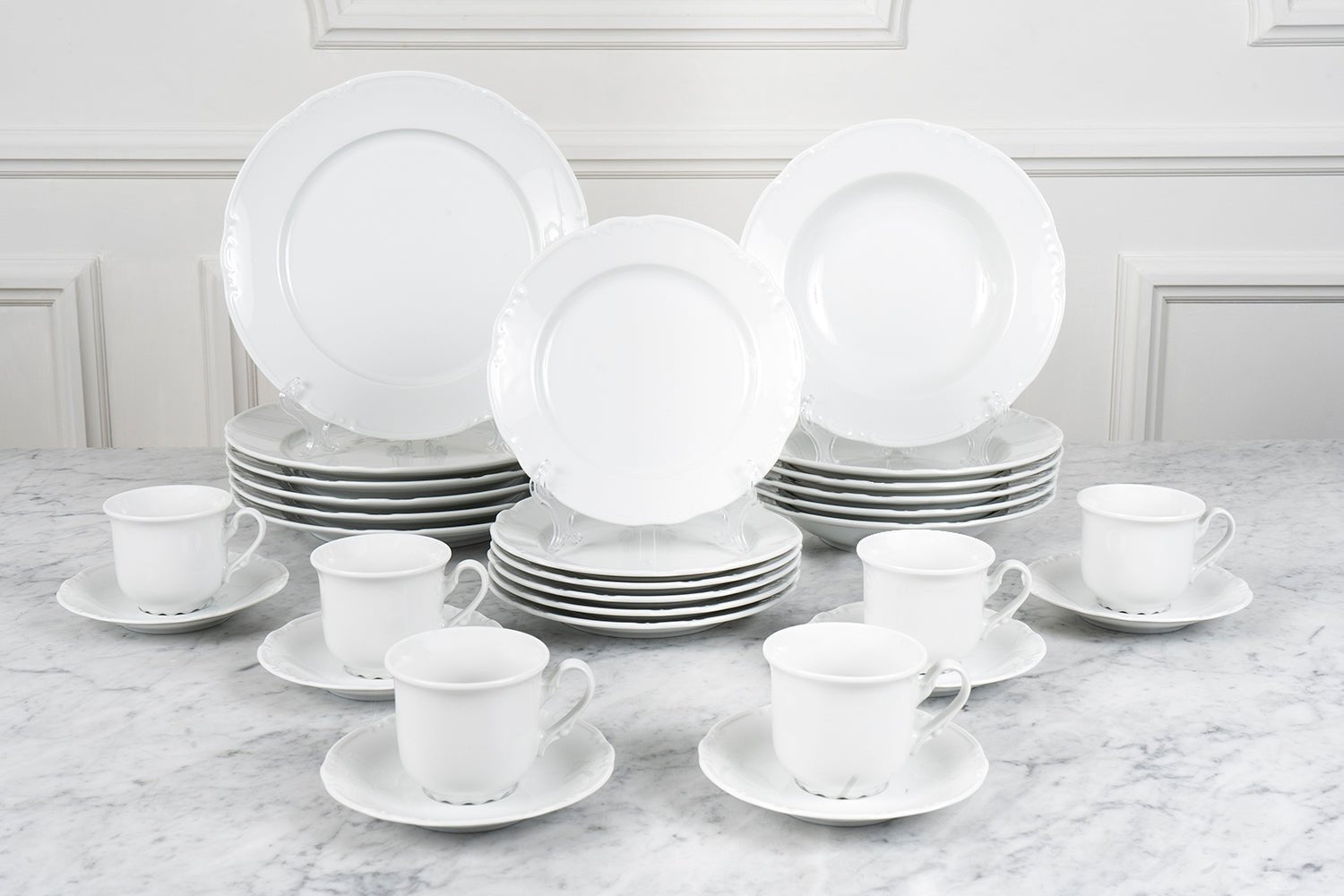 Vajilla Blanca Con Relieve Basic & Tazas 6 Personas - Cristina Oria