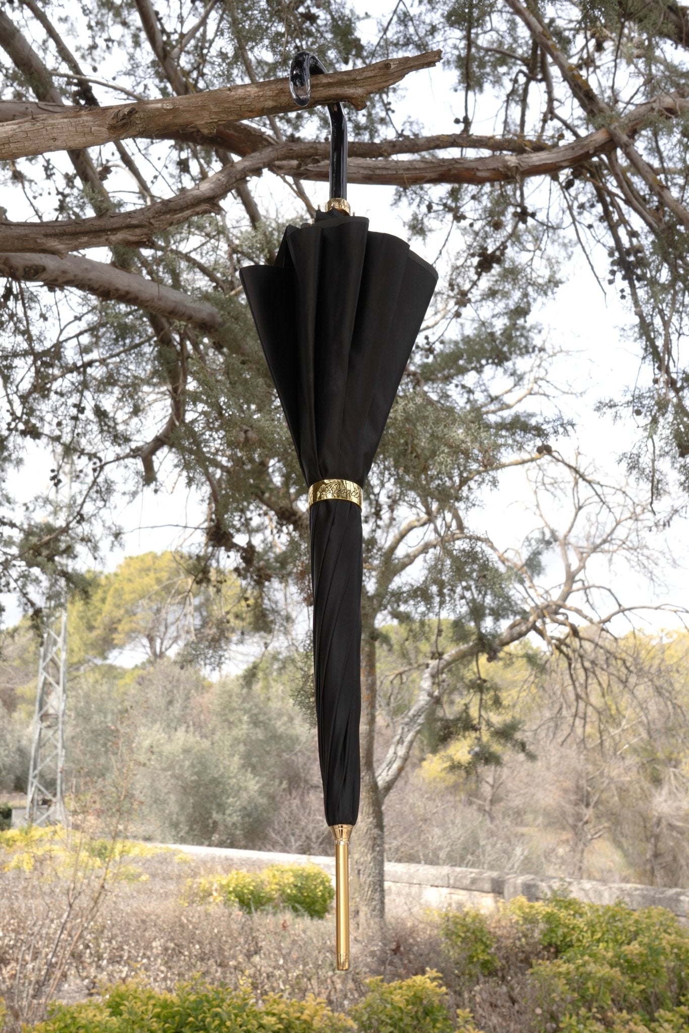 Paraguas Pasotti Negro Con Interior De Flor Dorada - Cristina Oria