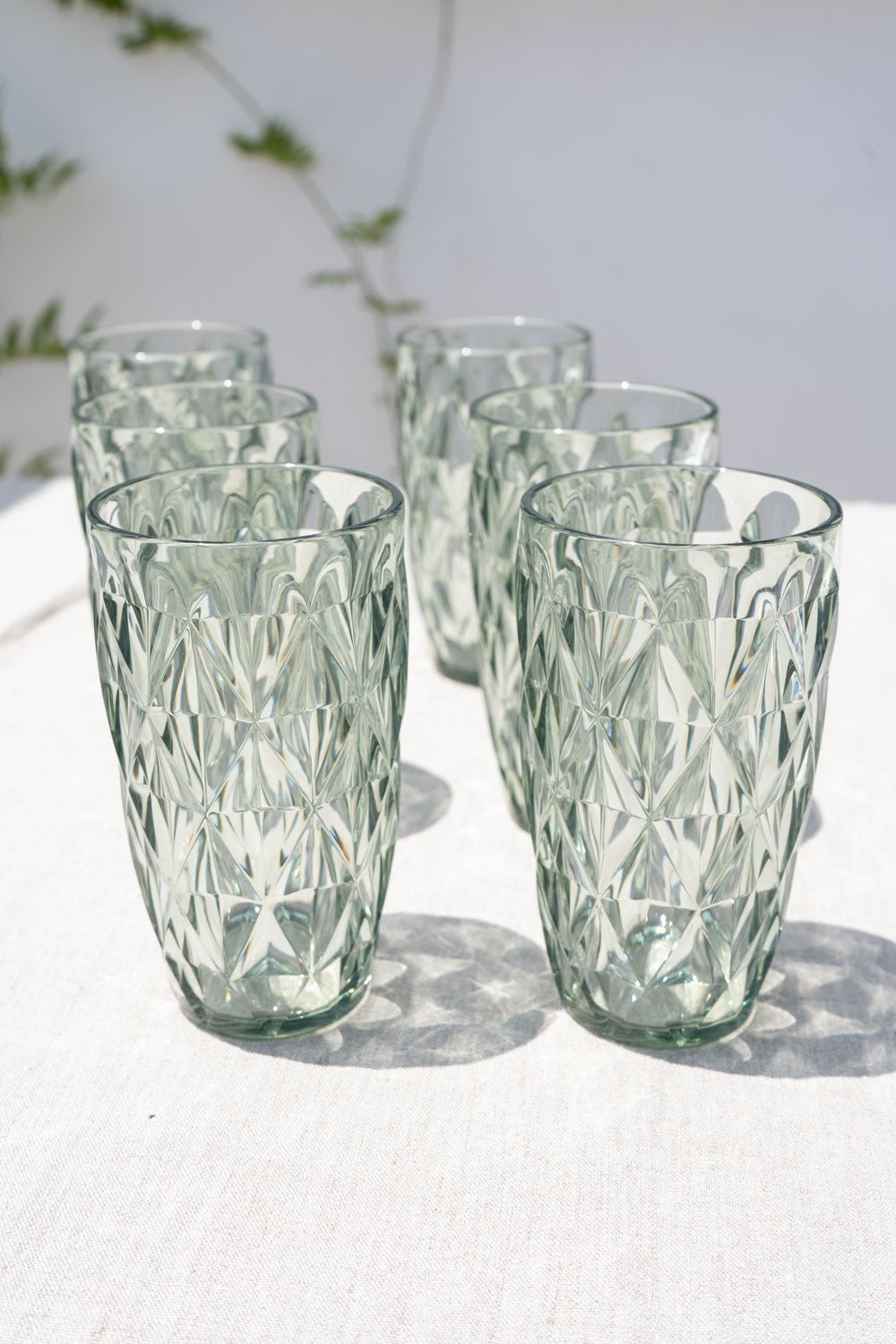 Set 6 Vasos Grandes Verdes Acrílicos Con Diseño De Rombos - Cristina Oria