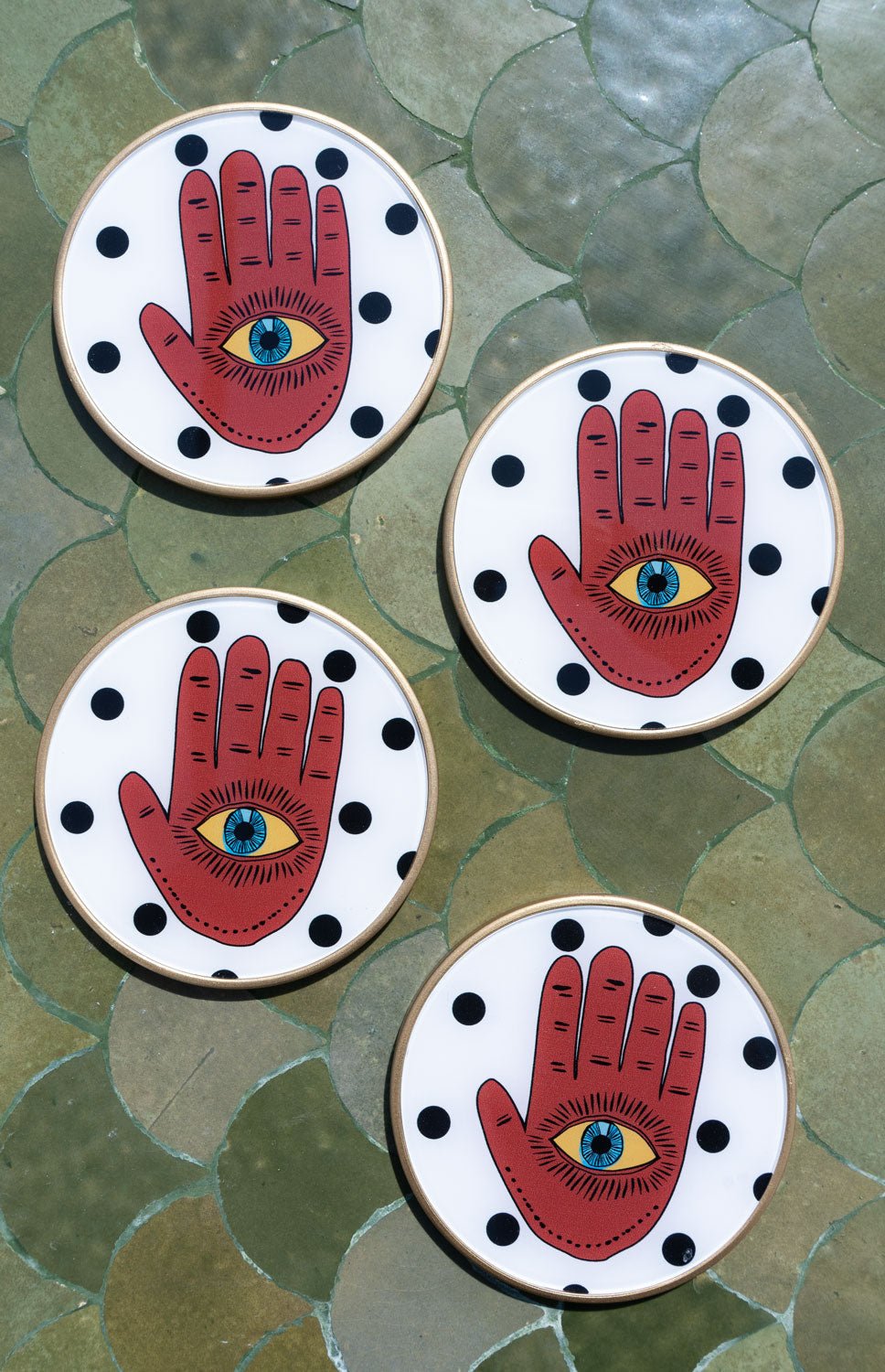 Set 4 Posavasos De Porcelana Con Diseño Good Luck - Cristina Oria