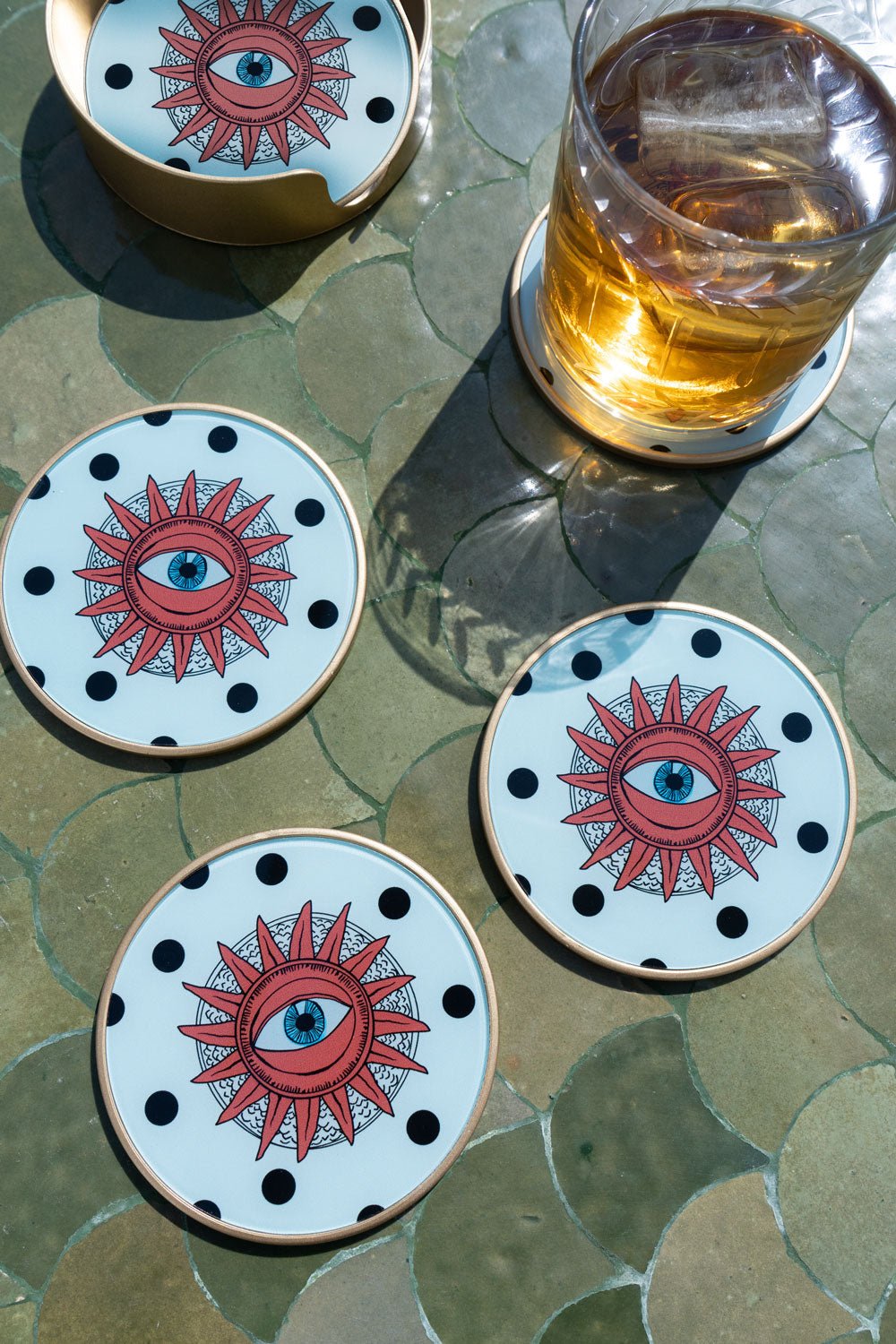 Set 4 Posavasos De Porcelana Con Diseño Good Luck - Cristina Oria