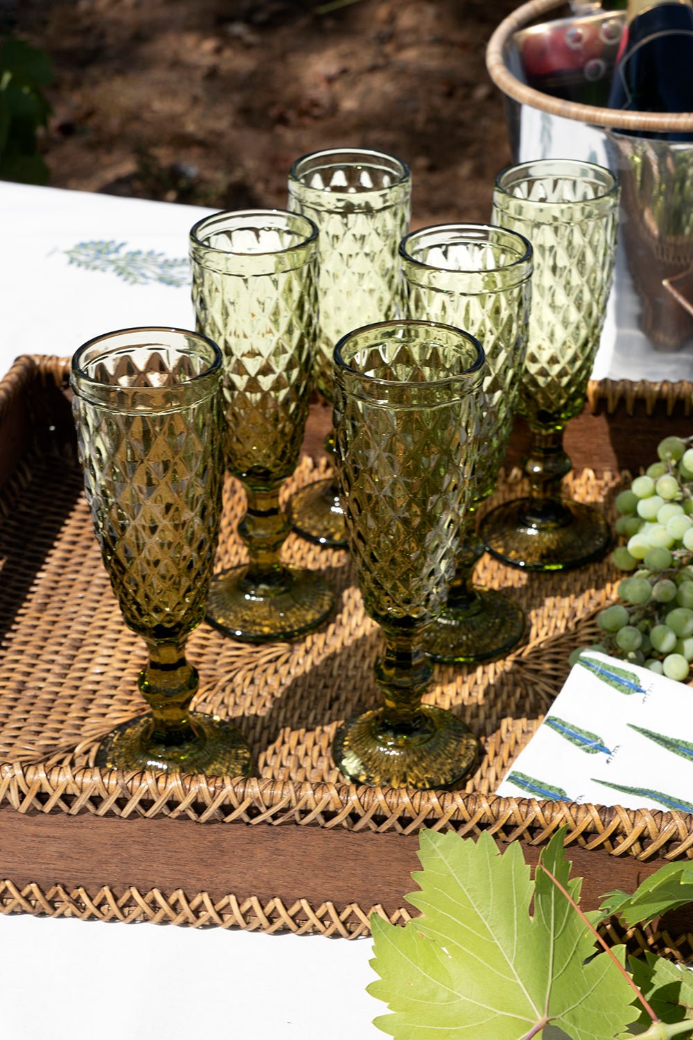 Set 6 Copas Cristal Champagne Verde Rombos - Cristina Oria