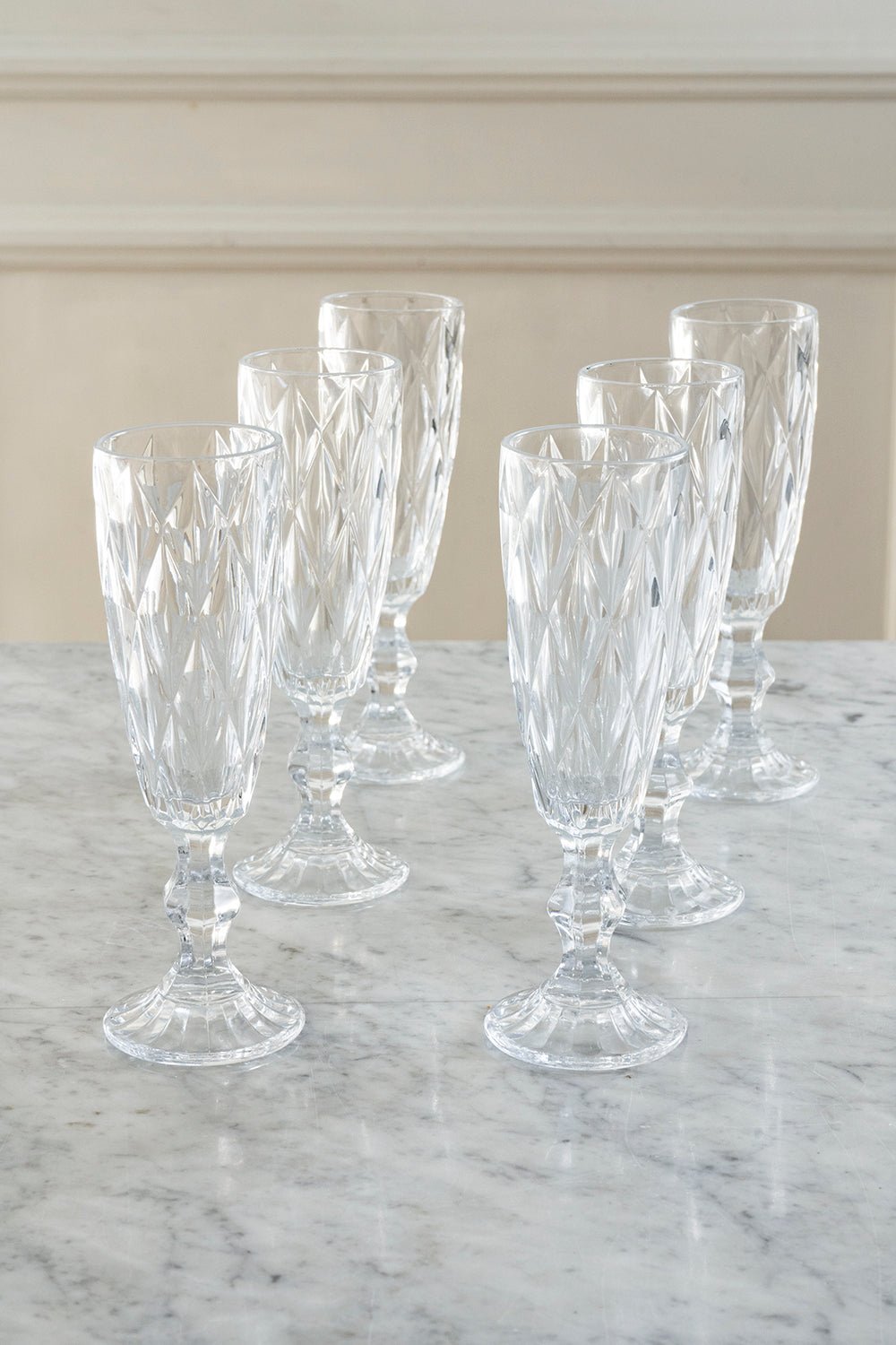 Set 6 Copa Champagne Cristal Transparente Rombos - Cristina Oria