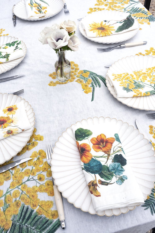 Set 6 Servilletas De Lino Con Diseño De Flores Amarillas - Cristina Oria