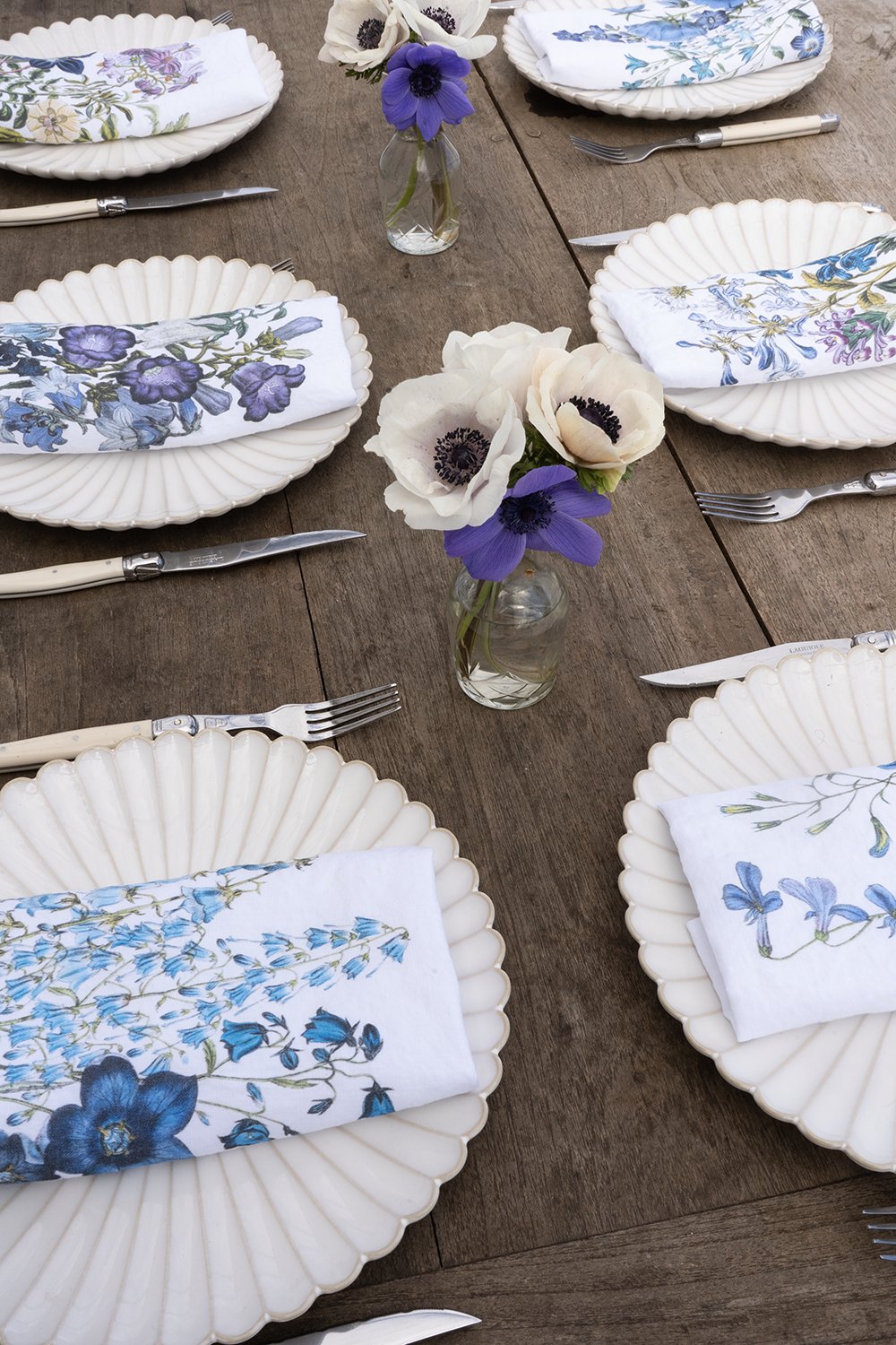 Set 6 Servilletas De Lino Con Diseño De Flores Azules - Cristina Oria