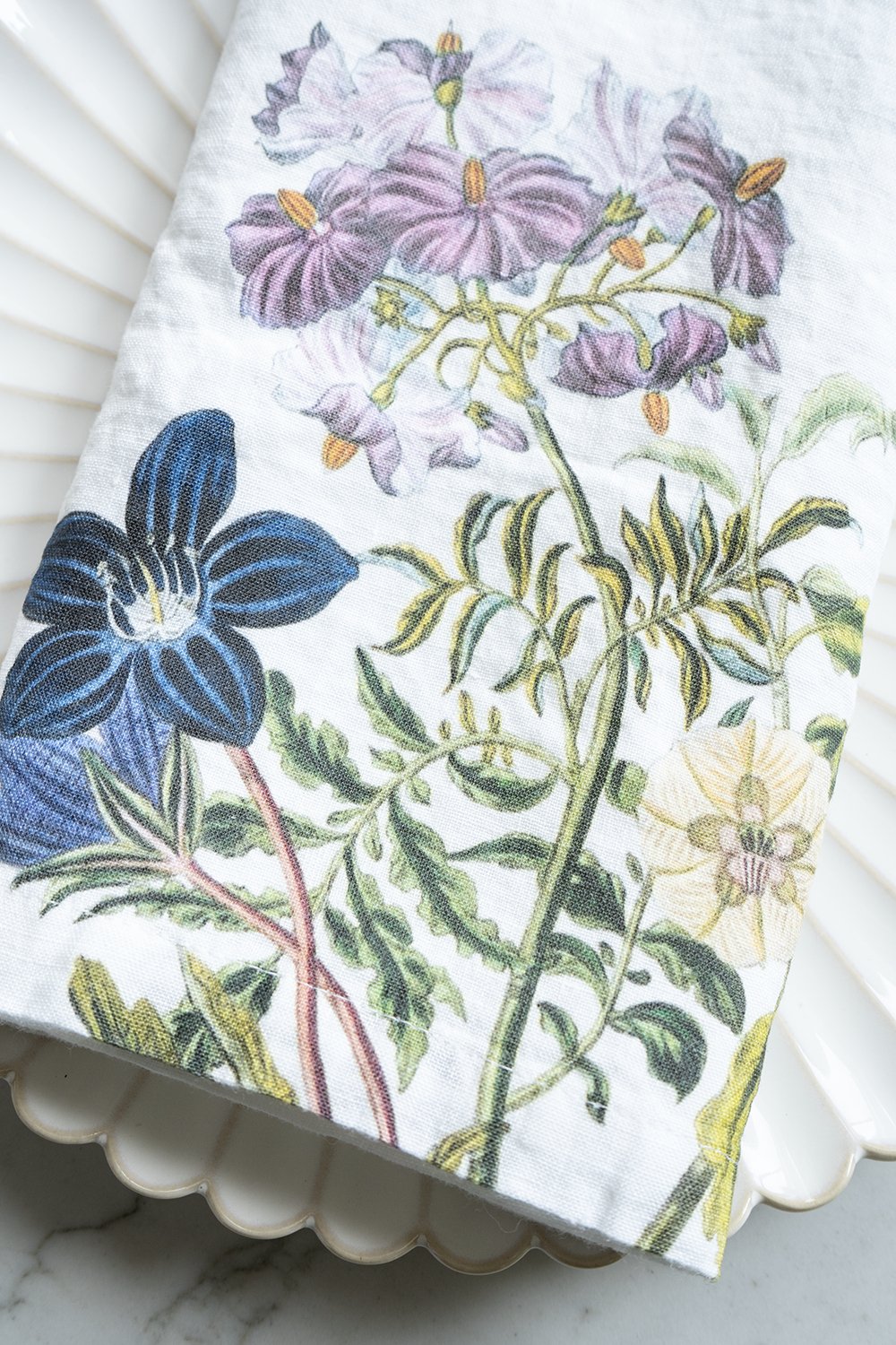 Set 6 Servilletas De Lino Con Diseño De Flores Azules - Cristina Oria