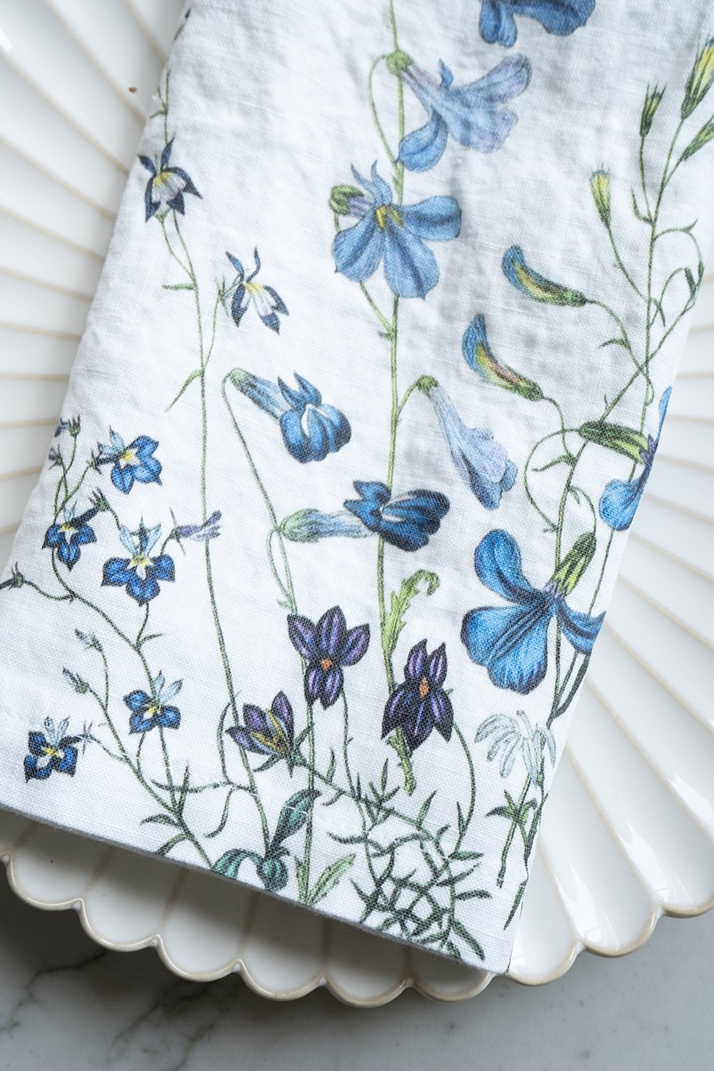 Set 6 Servilletas De Lino Con Diseño De Flores Azules - Cristina Oria