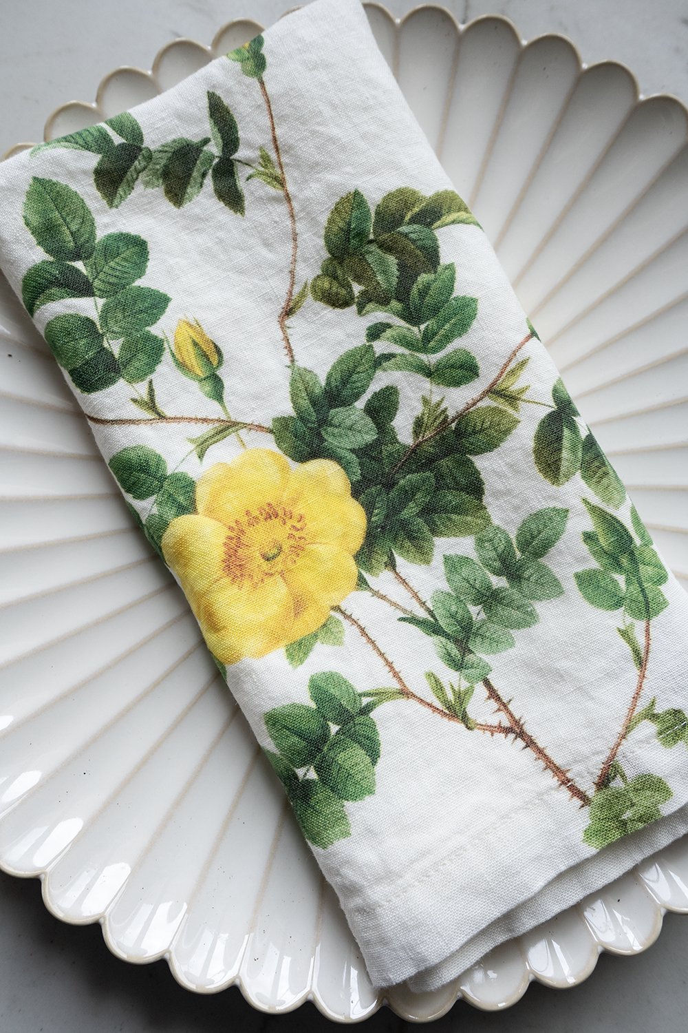 Set 6 Servilletas De Lino Con Diseño De Flores Amarillas - Cristina Oria