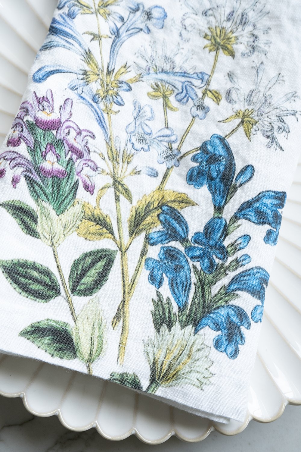 Set 6 Servilletas De Lino Con Diseño De Flores Azules - Cristina Oria